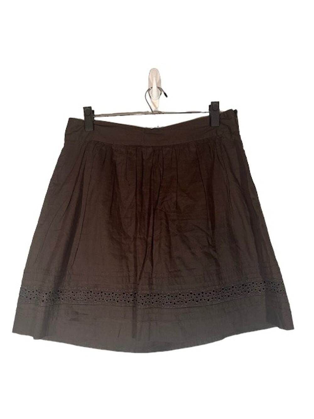 Ann Taylor LOFT Brown Cotton Side Zipper Dressy Perforated Trim Skirt Women Sz 6